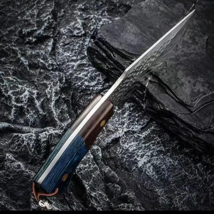 Handcrafted Damascus Hunting Knife with Leather Sheath & Premium Wood Handle
