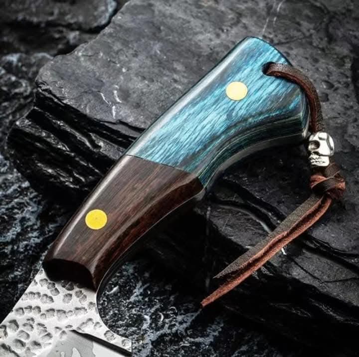 Handcrafted Damascus Hunting Knife with Leather Sheath & Premium Wood Handle